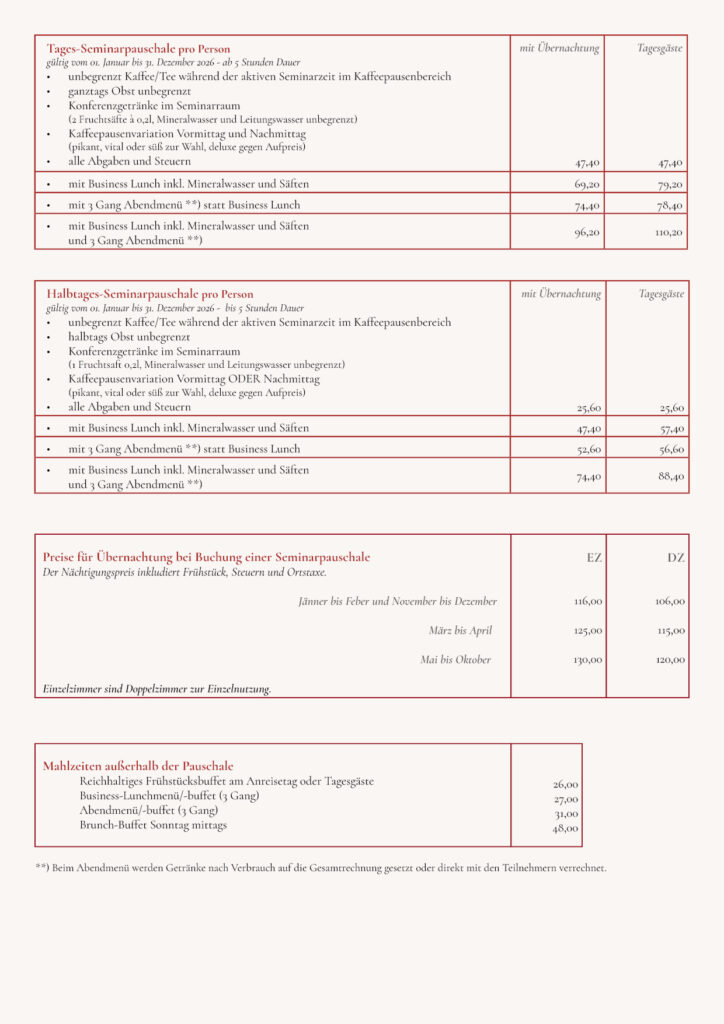 Seehotel Rust Seminarpreise 2026