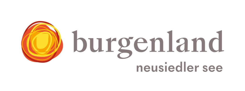 Logo for Burgenland Neusiedler See: an orange circular swirl emblem followed by gray text 'burgenland' with smaller 'neusiedler see' beneath.